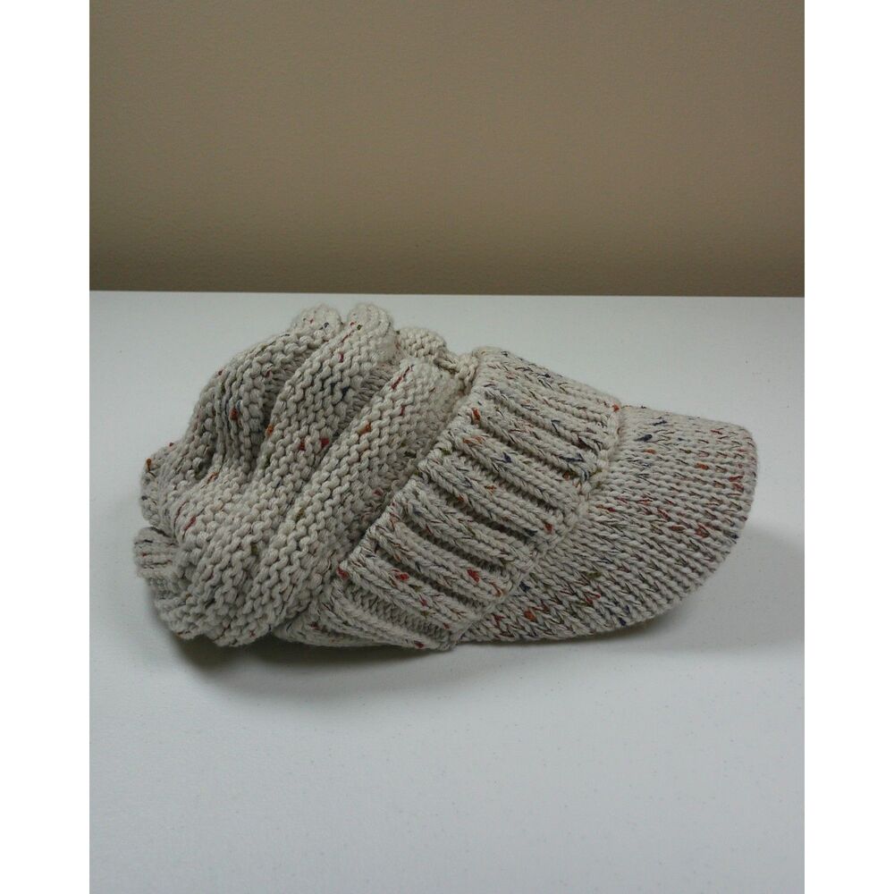 C.C Confetti Oatmeal Knit Visor Beanie Hat Slouchy Newsboy Cap One Size - Picture 5 of 8